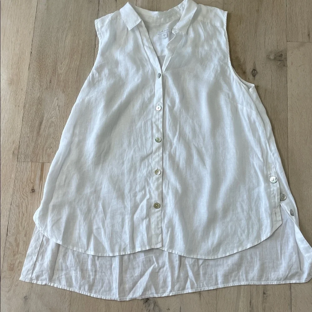 J.Jill Love Linen White Button Down Tunic Tank Size XL